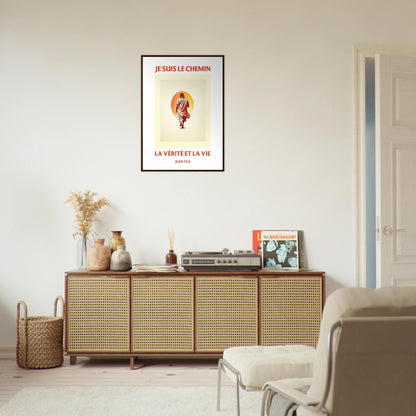 Poster chrétien premium encadré « Jean 14:6 » bureau A1 cadre bois foncé