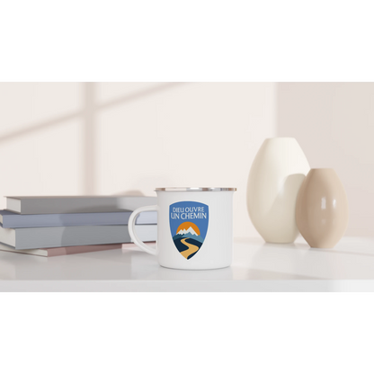 Mug chrétien en émail « Dieu ouvre un chemin » bureau