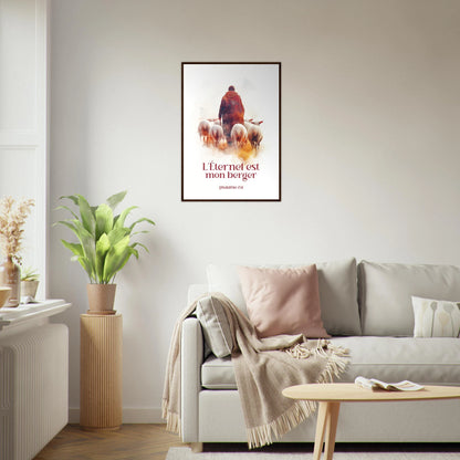Poster chrétien premium encadré « Psaume 23:1 » salon A1 cadre bois foncé