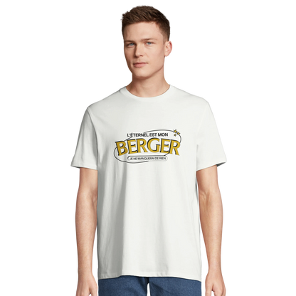 T-shirt chrétien homme en coton bio « Psaume 23:1 » blanc face