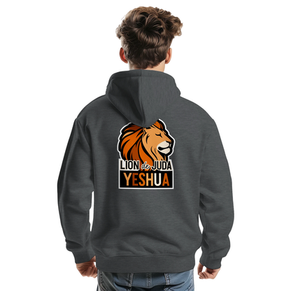 Sweat à capuche chrétien homme « Yeshua Lion de Juda » charbon dos
