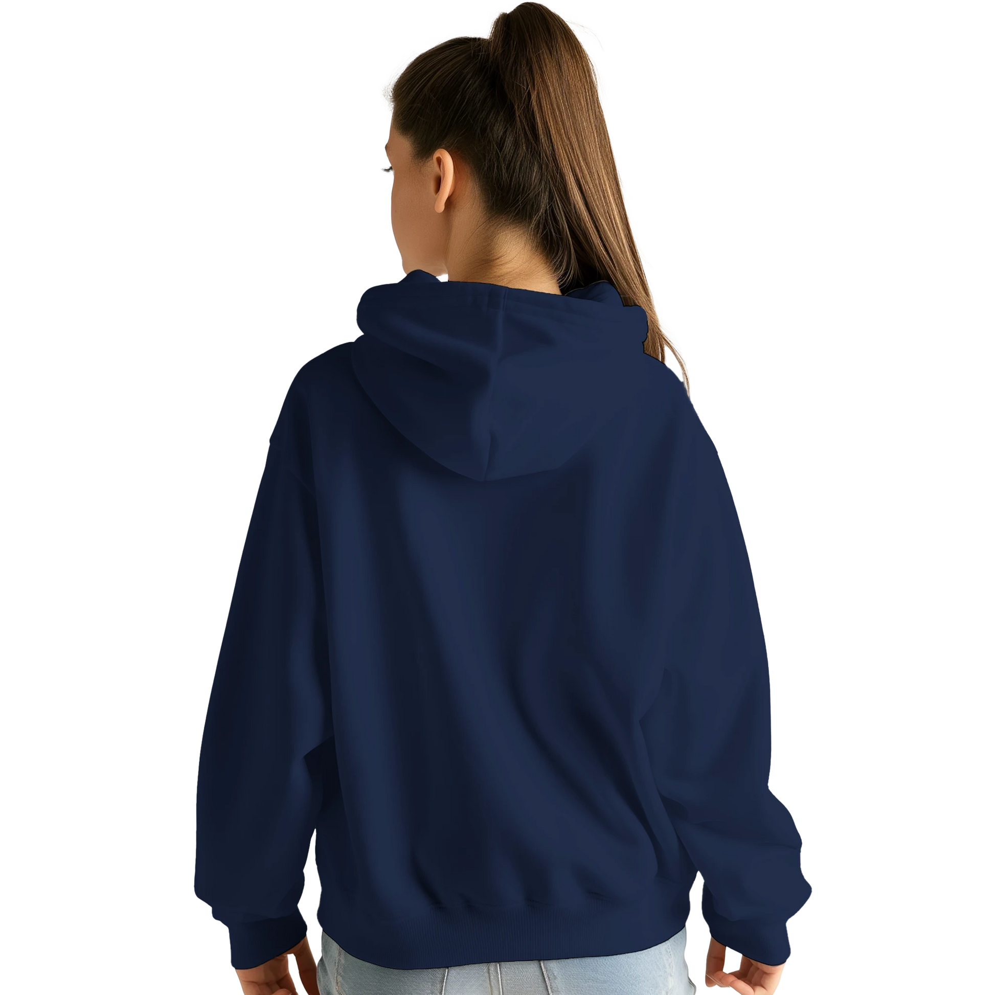 Sweat à capuche chrétien femme brodé « 2 Timothée 1:7 » bleu marine dos