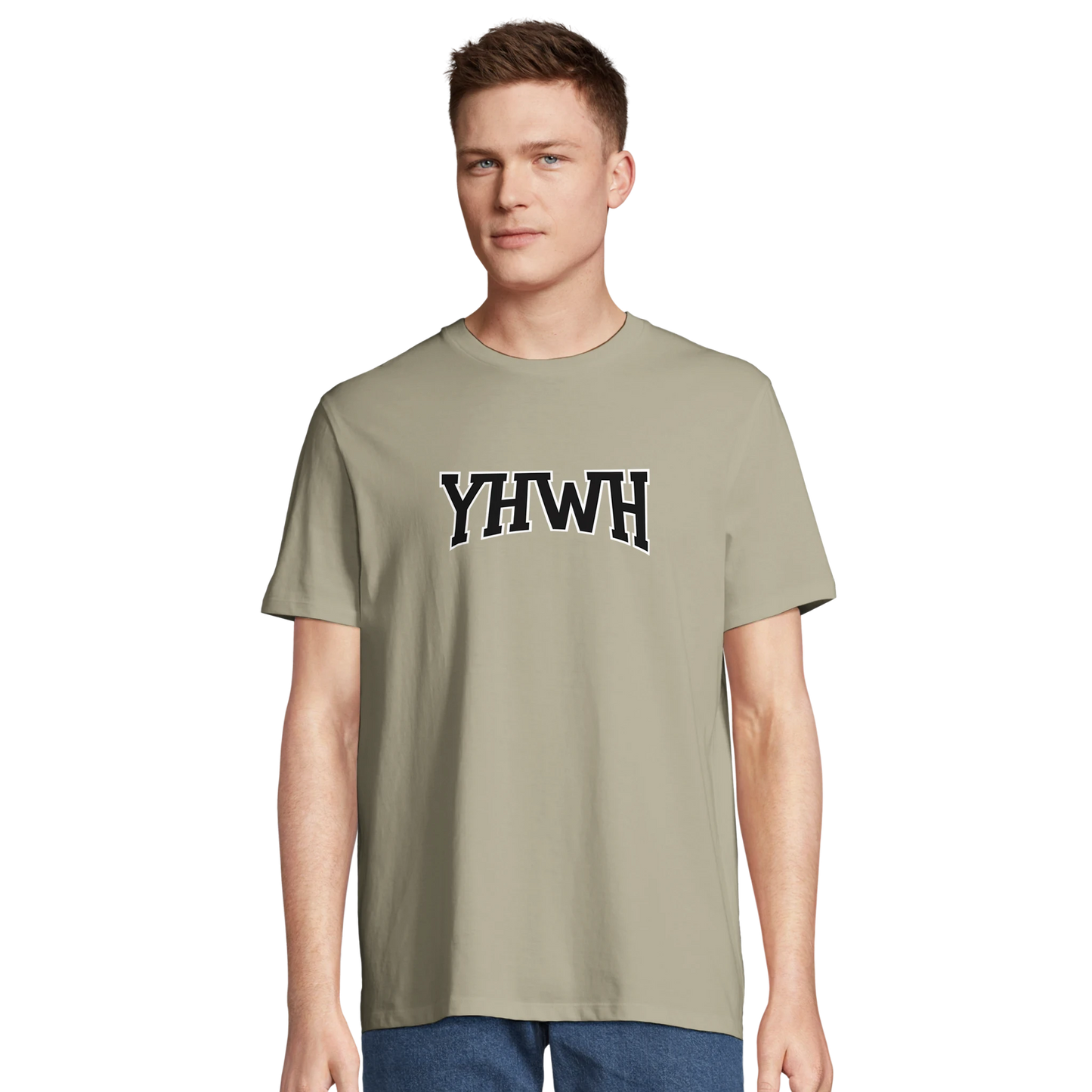 T-shirt chrétien homme en coton bio « YHWH » beige face