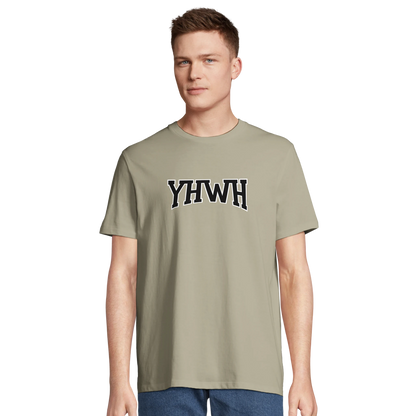 T-shirt chrétien homme en coton bio « YHWH » beige face