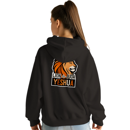 Sweat à capuche chrétien femme « Yeshua Lion de Juda » noir dos