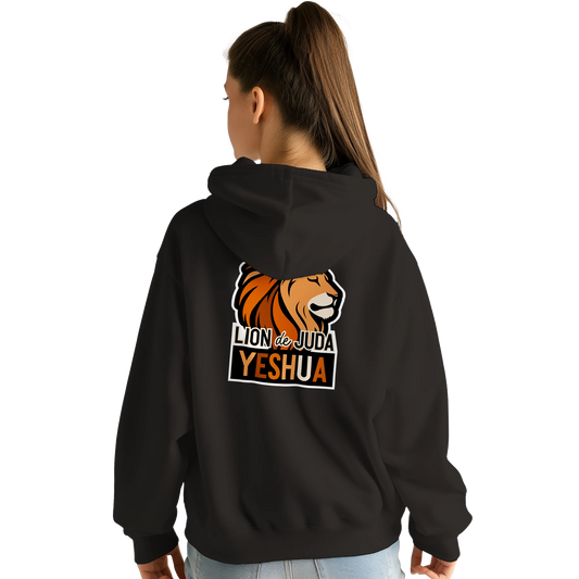 Sweat à capuche chrétien femme « Yeshua Lion de Juda » noir dos