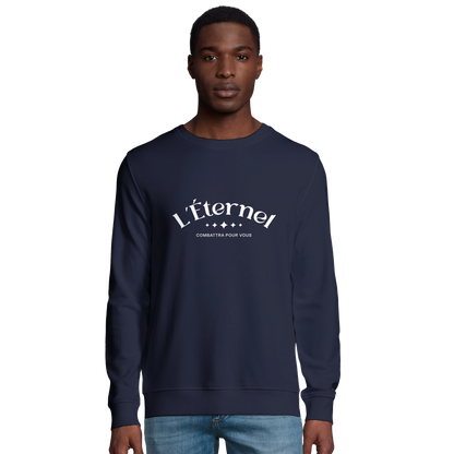 Sweat-shirt chrétien homme en coton bio « Deutéronome 3:22 » bleu marine face