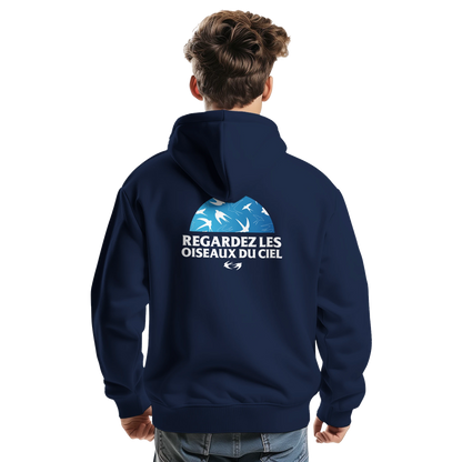 Sweat à capuche chrétien homme « Matthieu 6:26 » bleu marine dos