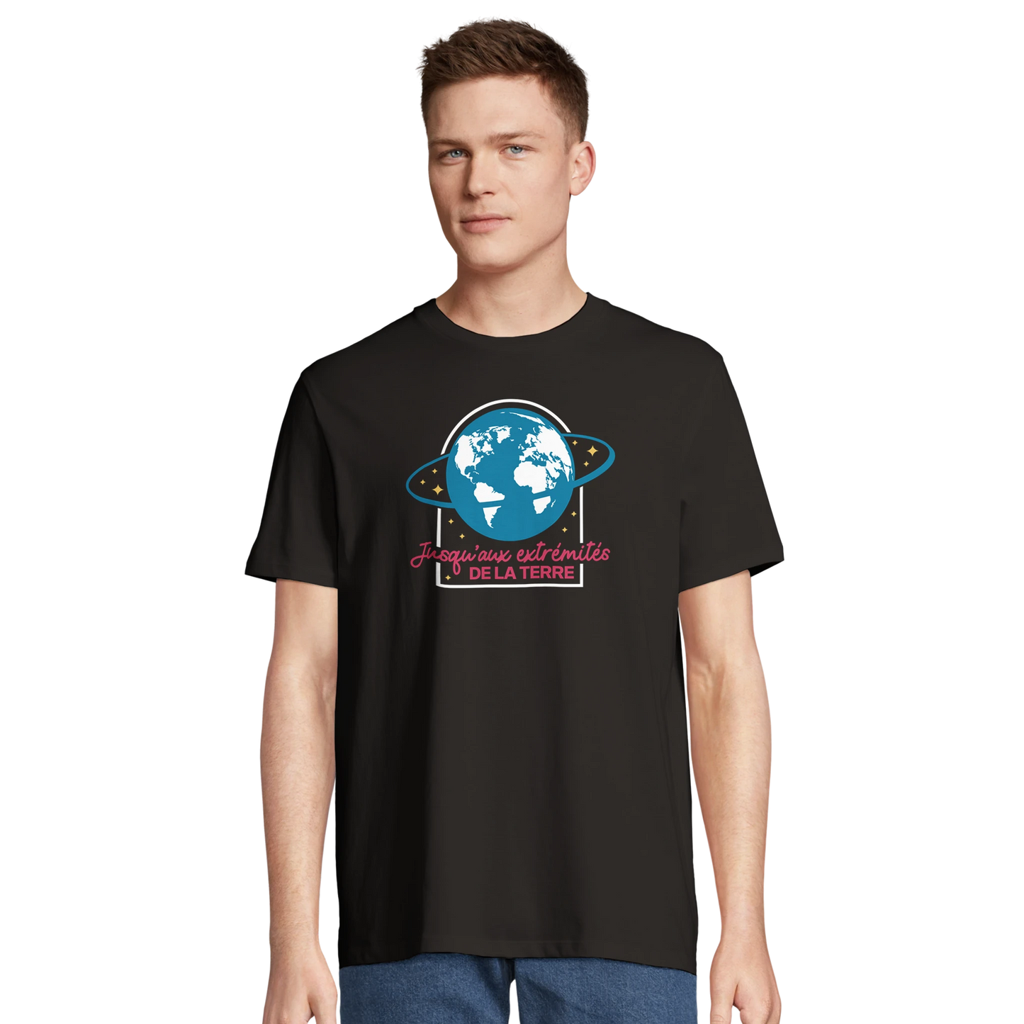 T-shirt chrétien homme en coton bio « Actes 1:8 » noir face