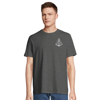 T-shirt chrétien homme brodé en coton bio « Jérémie 29:11 » gris chiné face