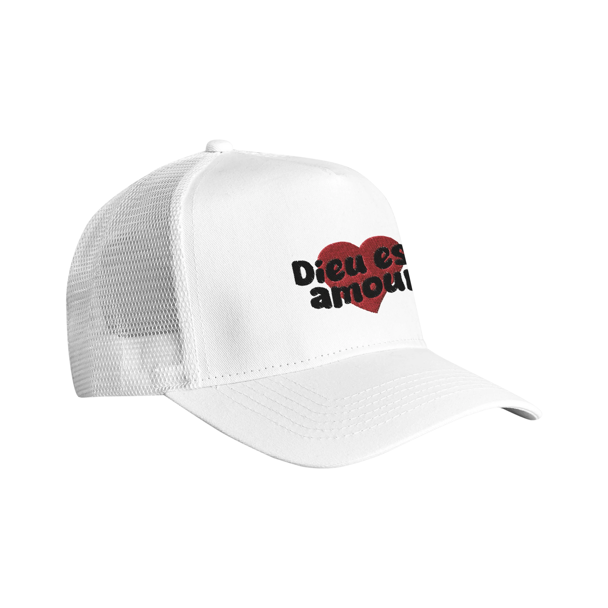 Casquette chrétienne Trucker Snapback « Dieu est amour » Blanche côté