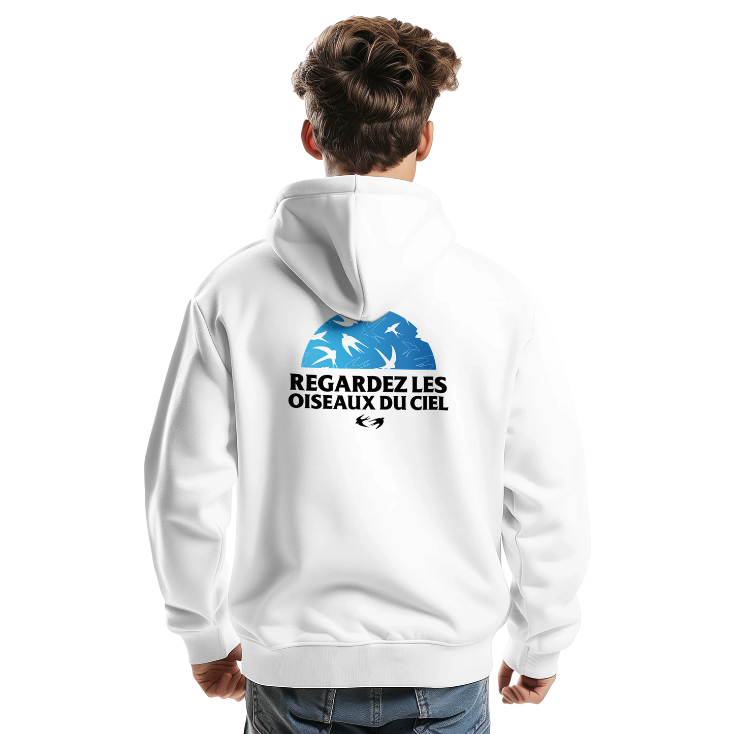 Sweat à capuche chrétien homme « Matthieu 6:26 » blanc dos