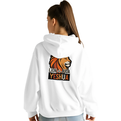 Sweat à capuche chrétien femme « Yeshua Lion de Juda » blanc dos
