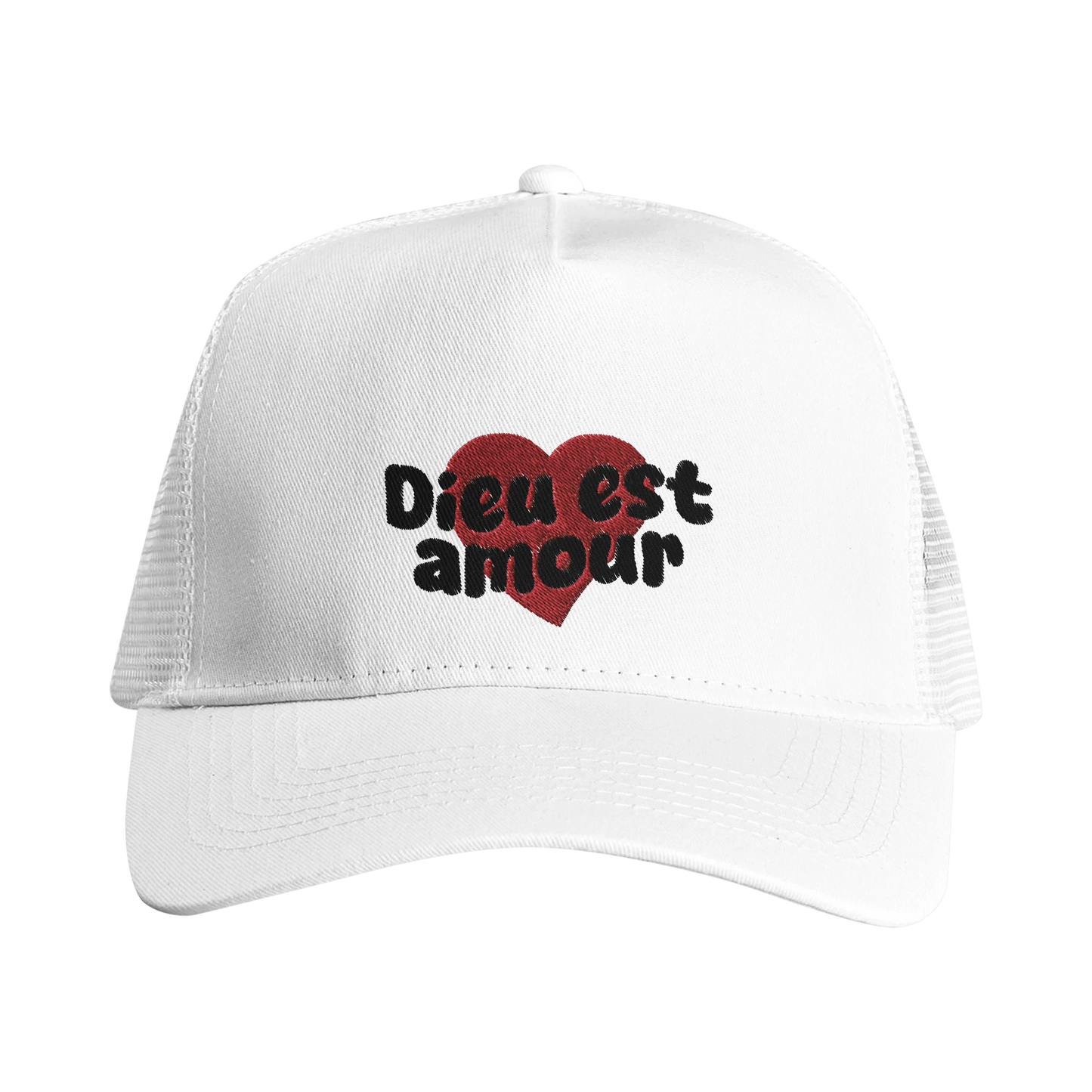 Casquette chrétienne Trucker Snapback « Dieu est amour » Blanche face avant