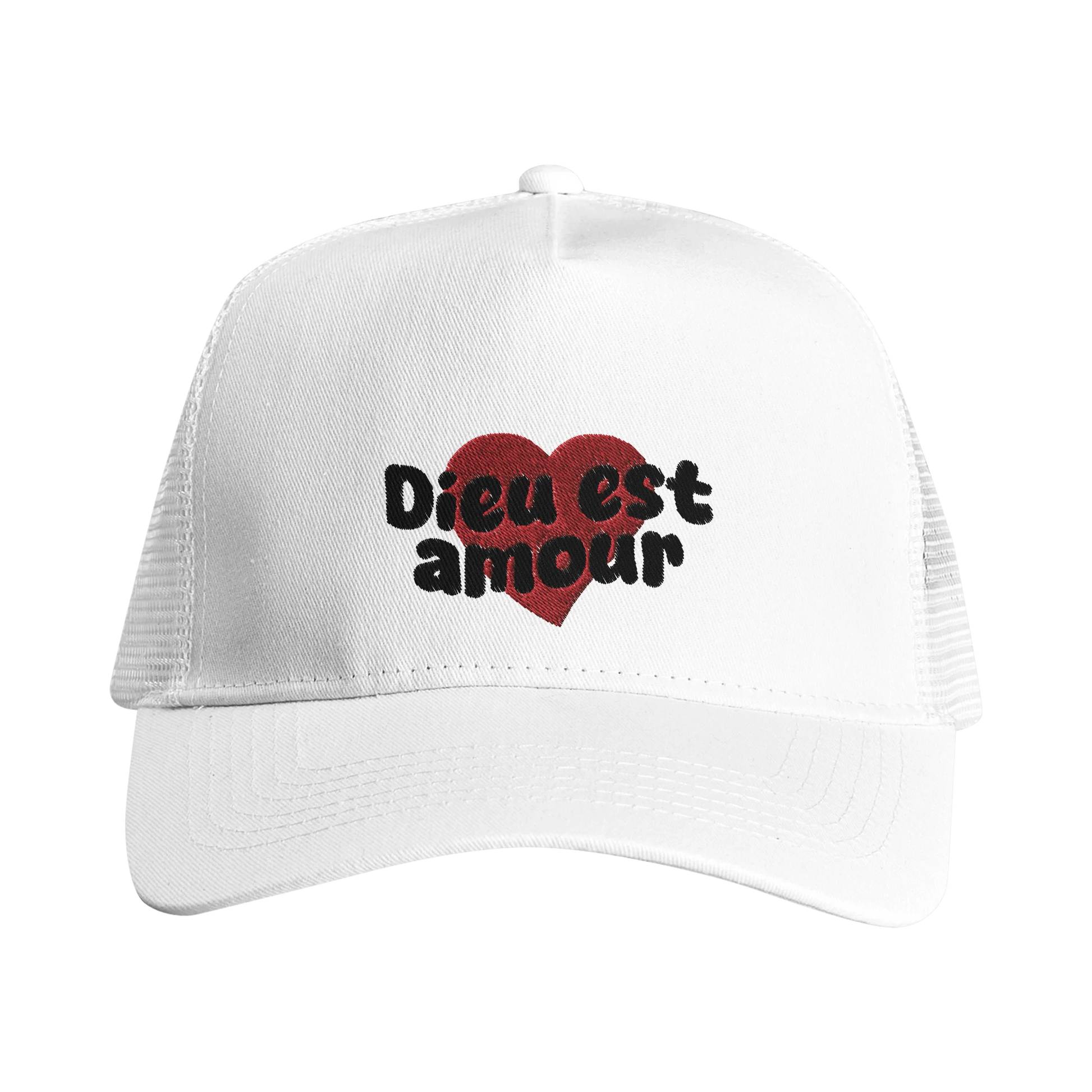 Casquette chrétienne Trucker Snapback « Dieu est amour » Blanche face avant