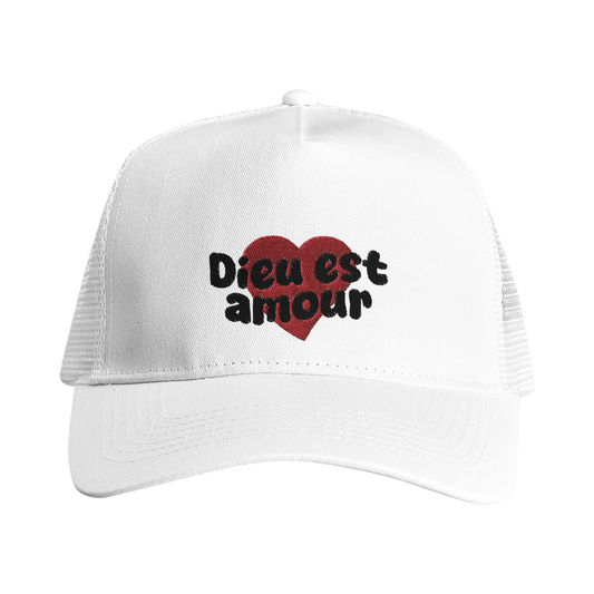 Casquette chrétienne Trucker Snapback « Dieu est amour » Blanche face avant