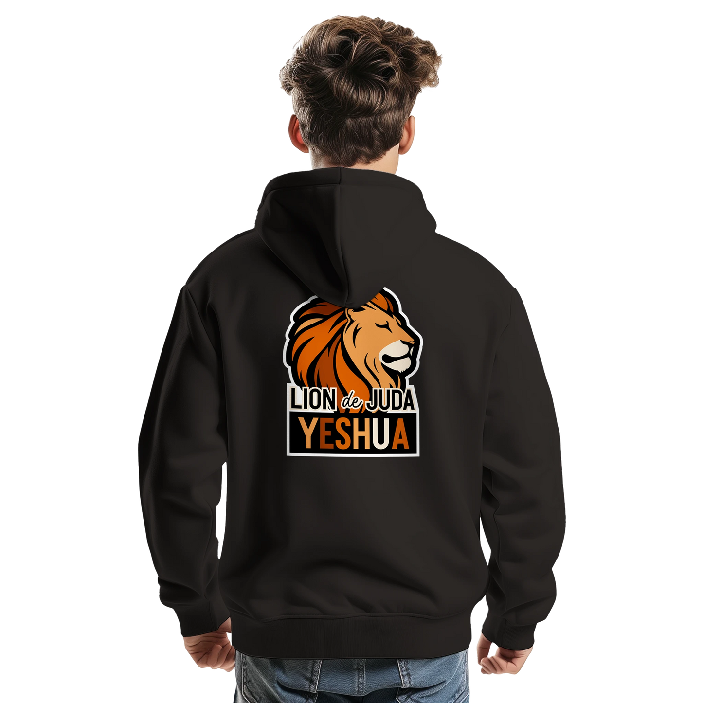 Sweat à capuche chrétien homme « Yeshua Lion de Juda » noir dos