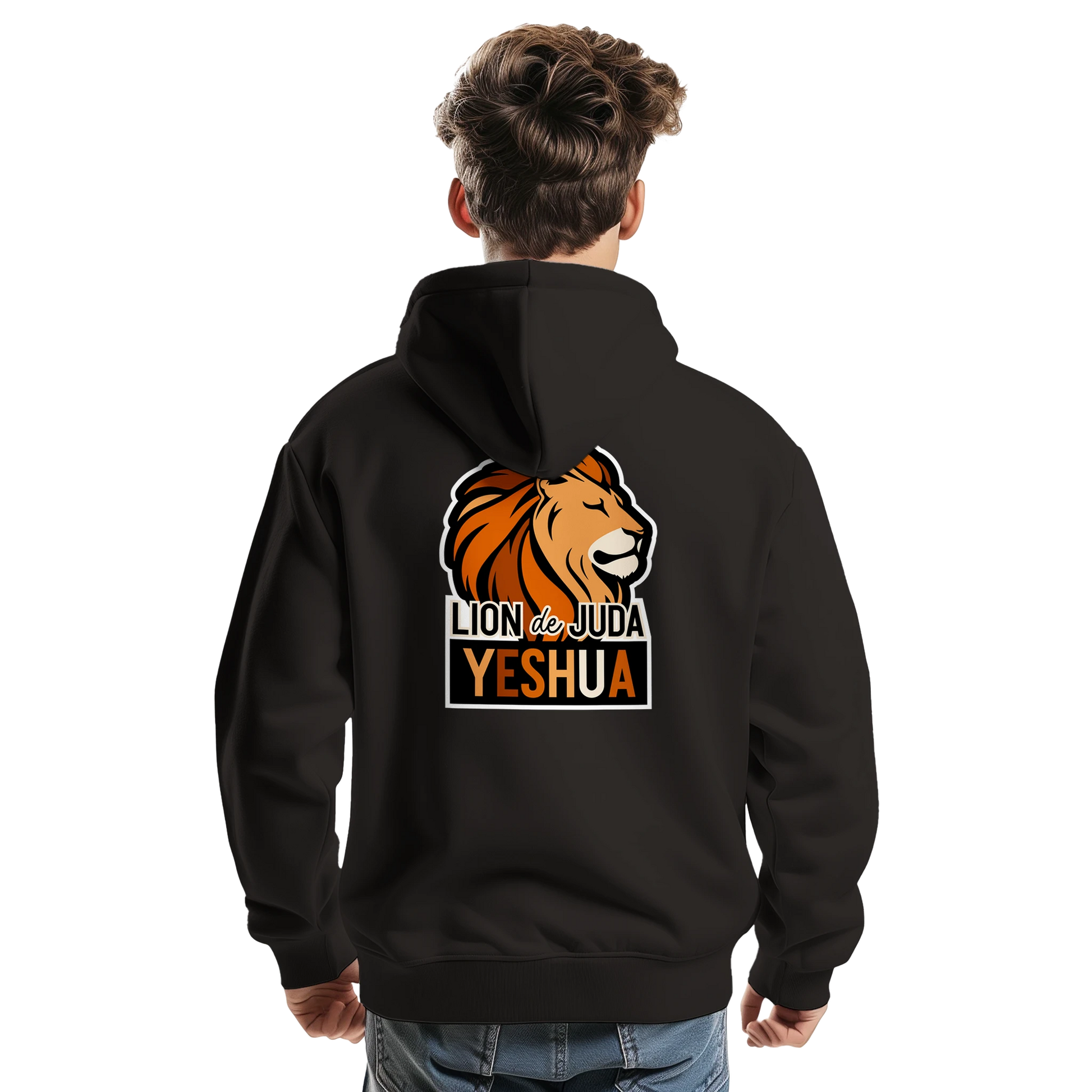 Sweat à capuche chrétien homme « Yeshua Lion de Juda » noir dos
