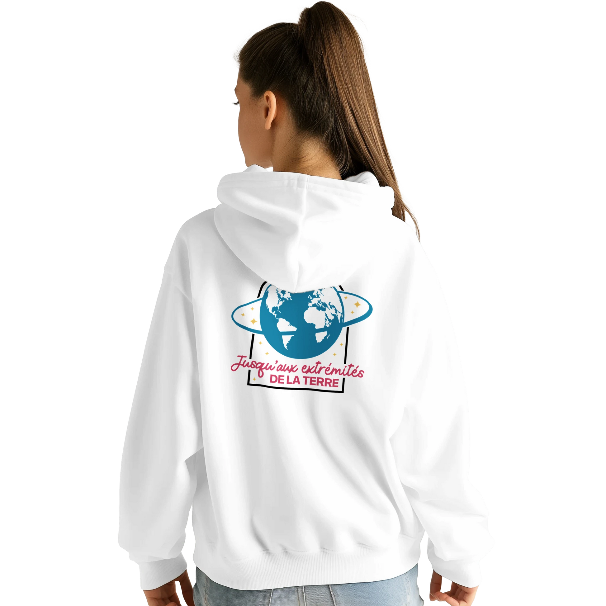 Sweat à capuche chrétien femme « Actes 1:8 » blanc dos