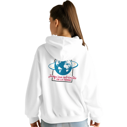 Sweat à capuche chrétien femme « Actes 1:8 » blanc dos