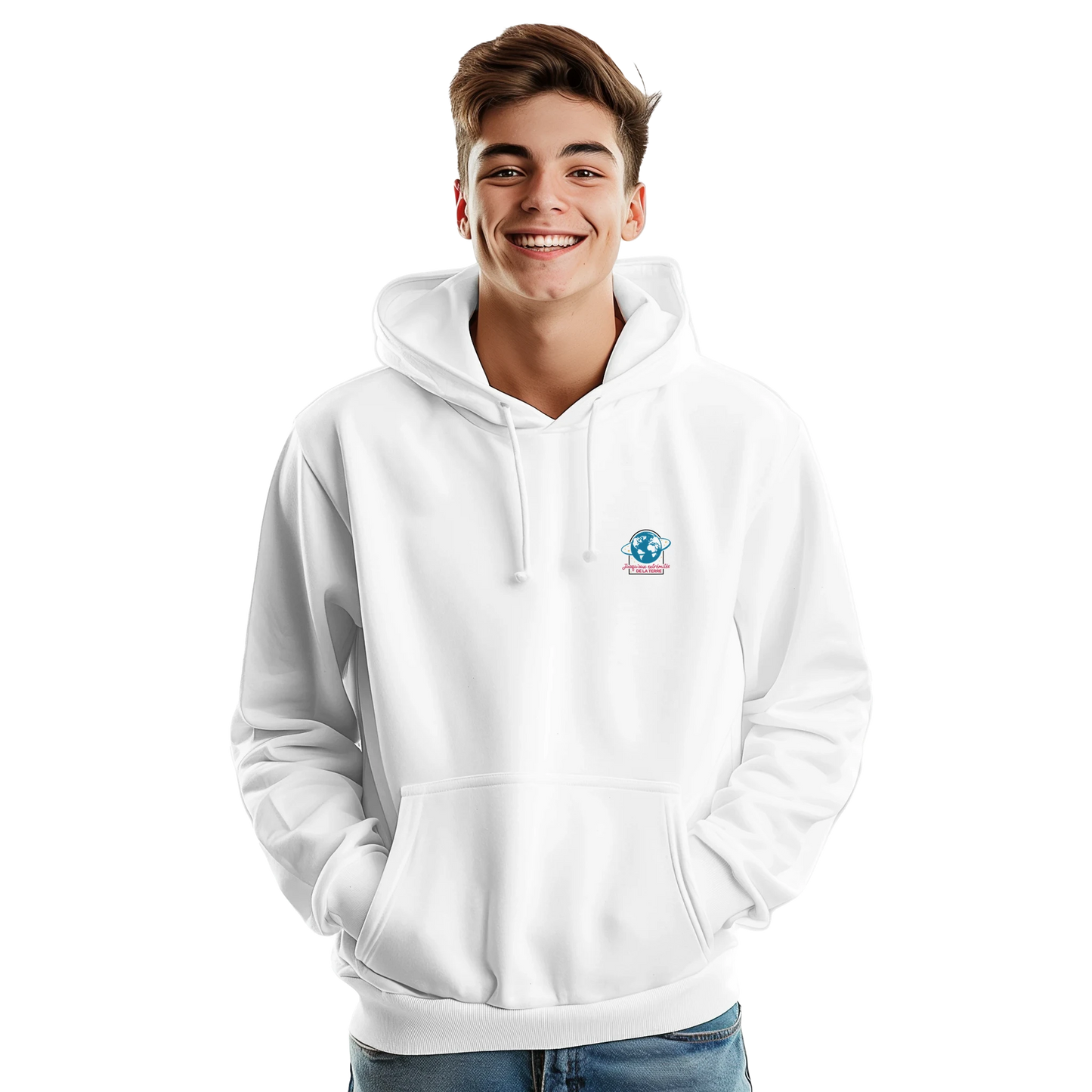 Sweat à capuche chrétien homme « Actes 1:8 » blanc face