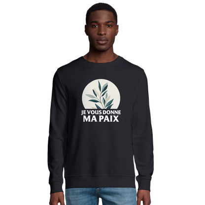 Sweat-shirt chrétien homme en coton bio « Jean 14:27 » noir face