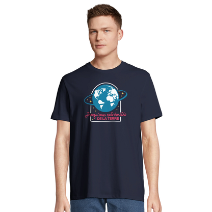 T-shirt chrétien homme en coton bio « Actes 1:8 » bleu marine face