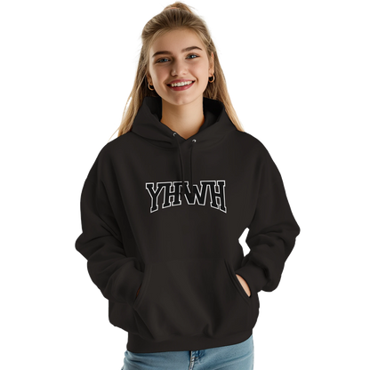 Sweat à capuche chrétien femme « YHWH » noir face