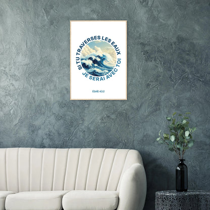 Poster chrétien premium encadré « Esaïe 43:2 » salon A1 cadre bois