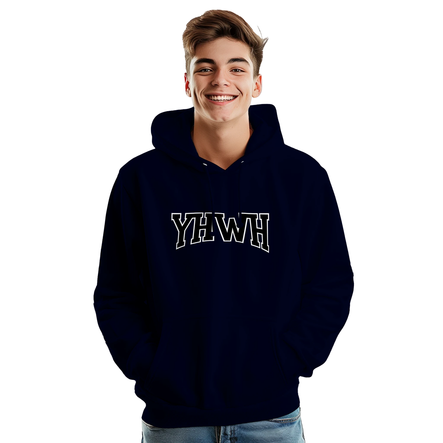 Sweat à capuche chrétien homme « YHWH » bleu marine face