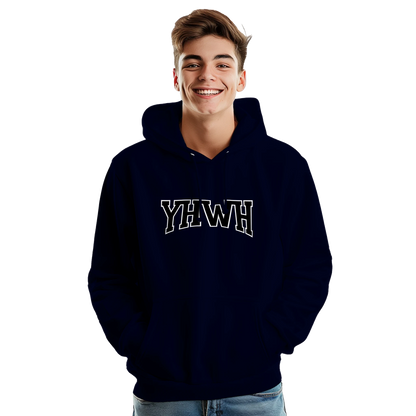 Sweat à capuche chrétien homme « YHWH » bleu marine face