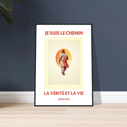 Poster chrétien premium encadré « Jean 14:6 » plan rapproché A1 cadre noir