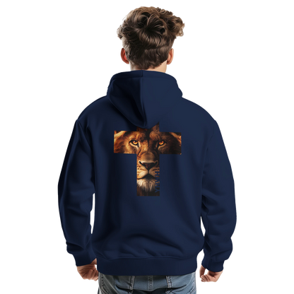 Sweat à capuche chrétien homme « Lion YHWH » bleu marine dos