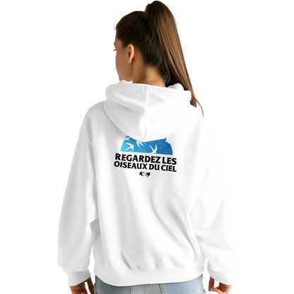 Sweat à capuche chrétien femme « Matthieu 6:26 » blanc dos