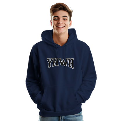 Sweat à capuche chrétien homme « YHWH » bleu marine face