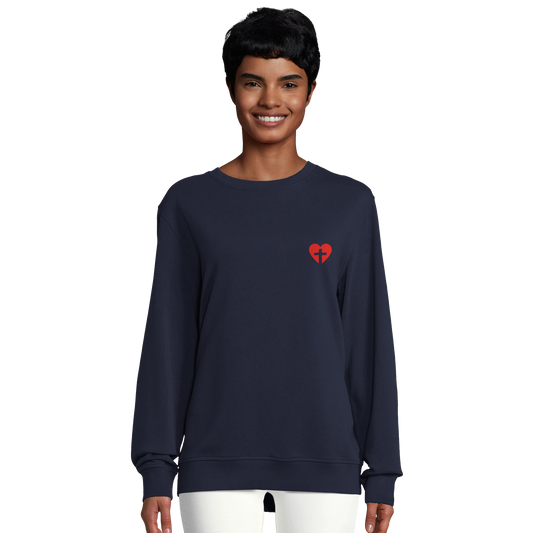 Sweat-shirt chrétien femme en coton bio « Sacré-Cœur » bleu marine face
