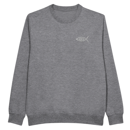 Sweat-shirt chrétien homme brodé « Ichthus » gris bruyère face