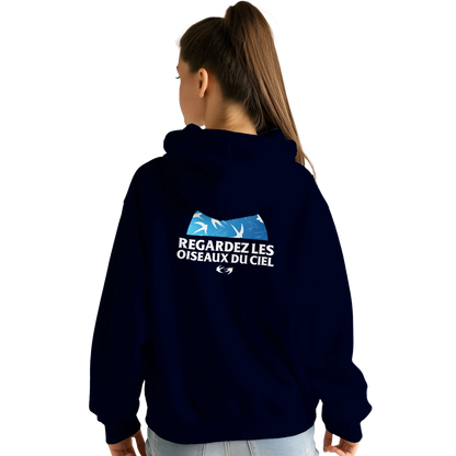 Sweat à capuche chrétien femme « Matthieu 6:26 » bleu marine dos