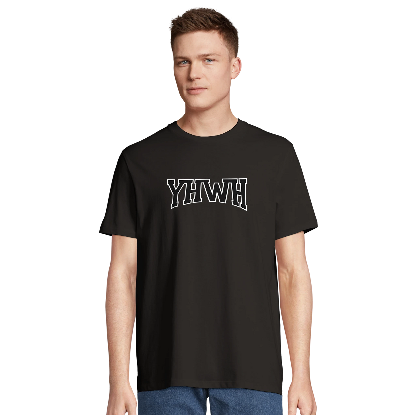 T-shirt chrétien homme en coton bio « YHWH » noir face
