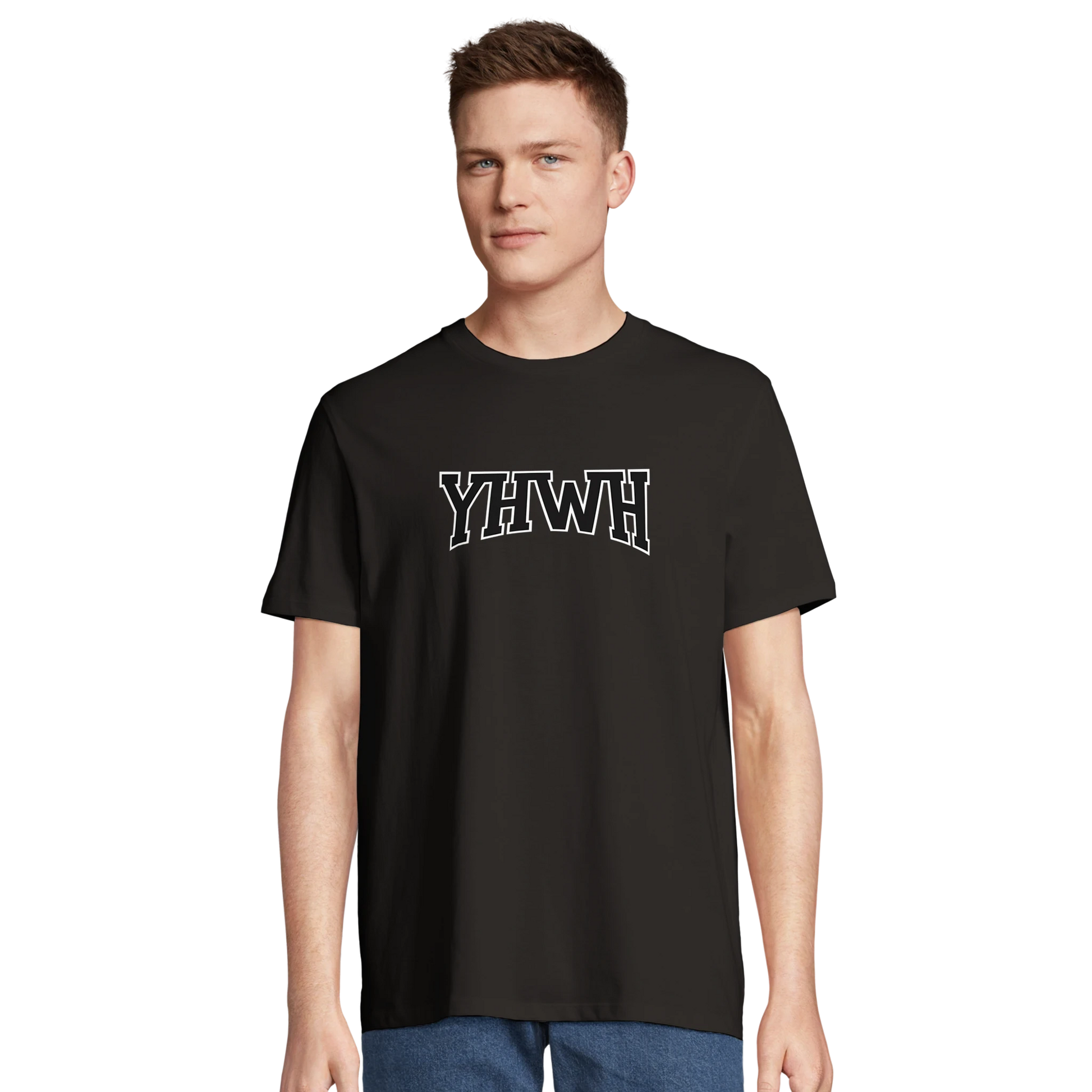 T-shirt chrétien homme en coton bio « YHWH » noir face