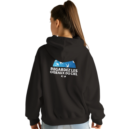 Sweat à capuche chrétien femme « Matthieu 6:26 » noir dos