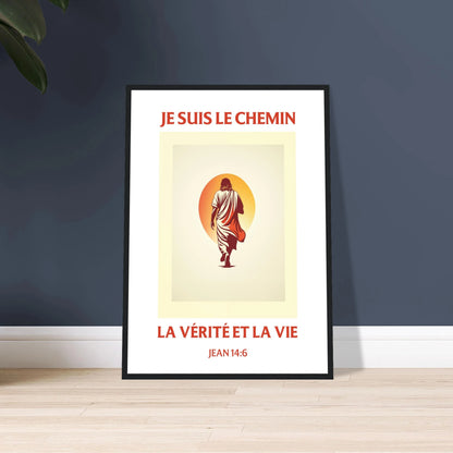 Poster chrétien premium encadré « Jean 14:6 » plan rapproché A2 cadre noir