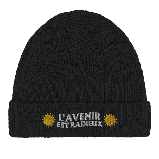 Bonnet chrétien en coton Bio « L’Avenir est Radieux » noir