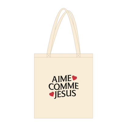 Tote bag chrétien en coton bio « Aime comme Jésus » zoom