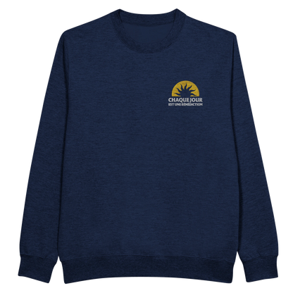 Sweat-shirt chrétien homme brodé « Chaque Jour est une Bénédiction » bleu marine face