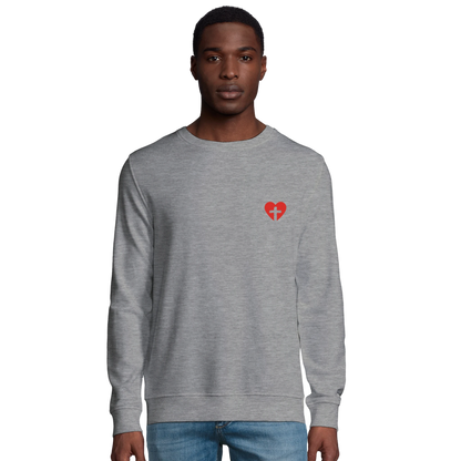 Sweat-shirt chrétien homme en coton bio « Sacré-Cœur » gris chiné face
