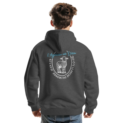 Sweat à capuche chrétien homme « Jean 1:29 » charbon dos