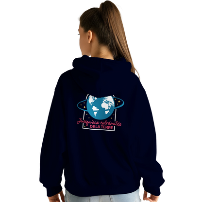 Sweat à capuche chrétien femme « Actes 1:8 » bleu marine dos