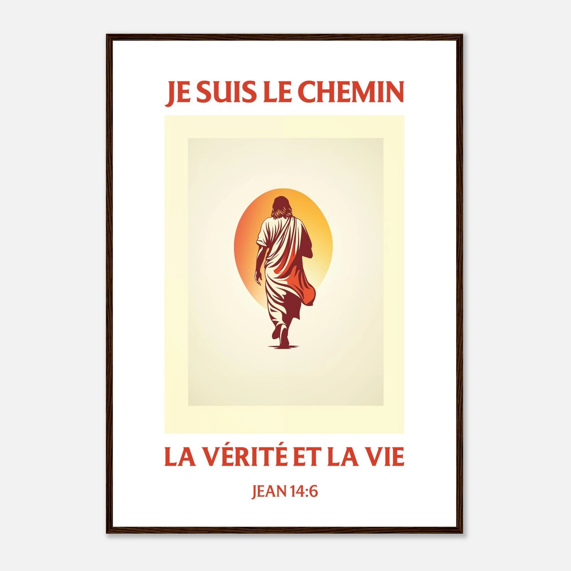 Poster chrétien premium encadré « Jean 14:6 » présentation A1 cadre bois foncé