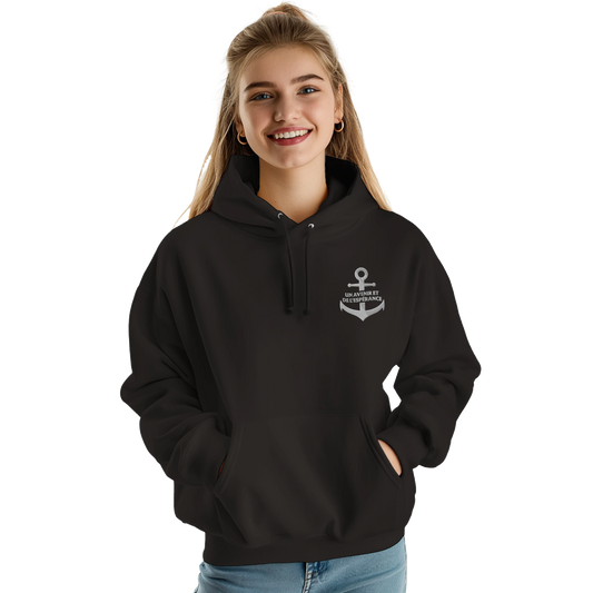 Sweat à capuche chrétien femme brodé « Jérémie 29:11 » noir face